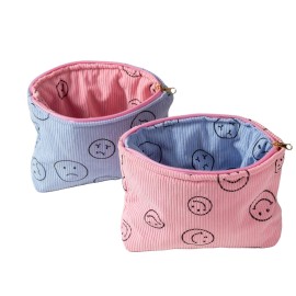 Cosmetic Bags for Women - Corduroy Cosmetic Bag Aesthetic Women Handbags Purses Smile Dots Makeup Organizer Storage Makeup Bag Girls Case Bags (Double Pink Blue)