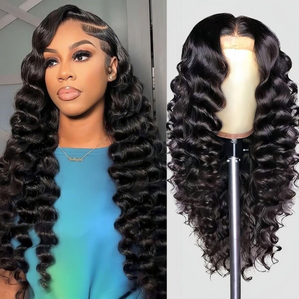 PYY Deep Wave Lace Front Wigs Human Hair 200 Density Glueless Wigs for Black Women 13x4 HD Lace Frontal Raw Human Hair Pre Plucked with Baby Hair 22 Inch