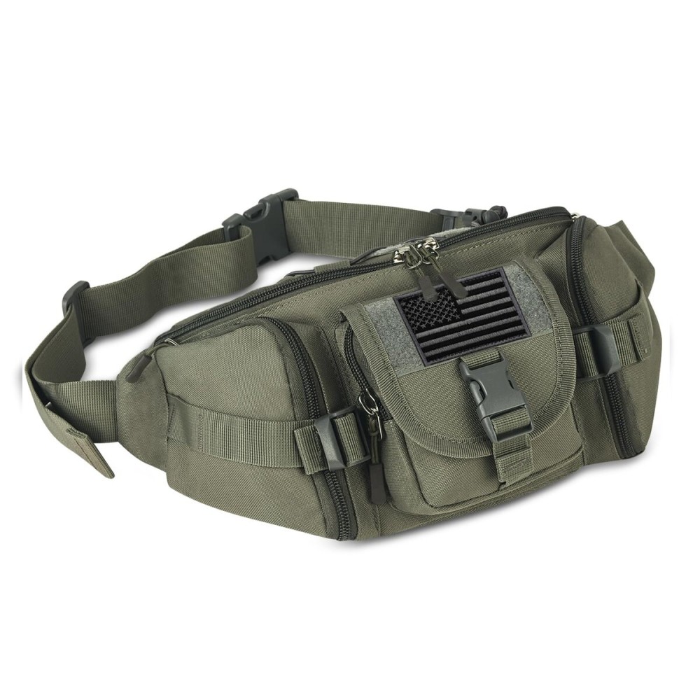ArcEnCiel Tactical Fanny Pack for Men Women Waist Bag Hip Belt Outdoor Hiking Fishing Bumbag with PatchGrey&Green