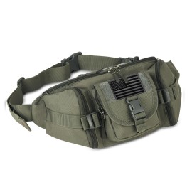 ArcEnCiel Tactical Fanny Pack for Men Women Waist Bag Hip Belt Outdoor Hiking Fishing Bumbag with PatchGrey&Green