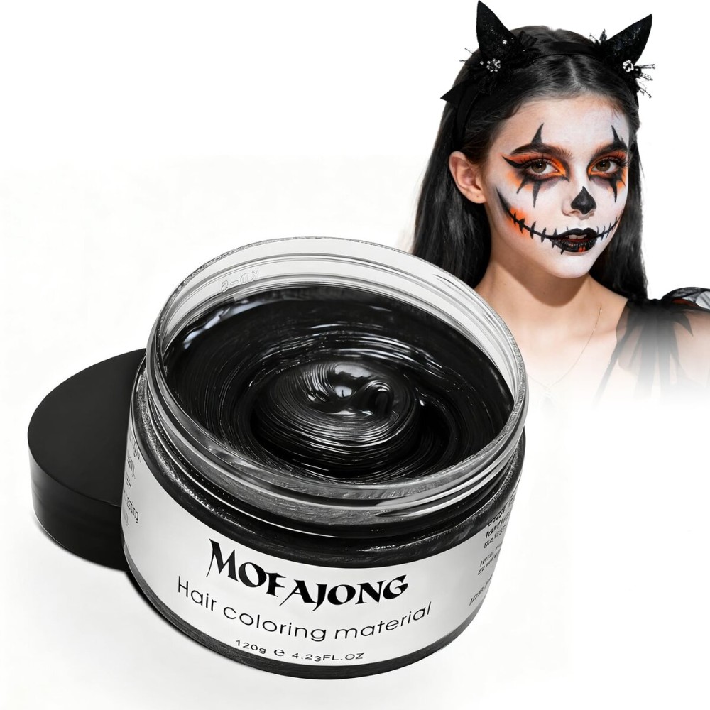 VOLLUCK Temporary Hair Clay Pomades 4.23 oz, Natural Hair Dye Material Disposable Hair Styling Clay Ash for Cosplay. Halloween, Party (Jet Black)