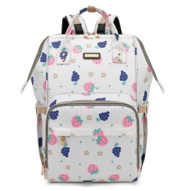 Diaper Bag Backpack, Diaper Bags for Baby Girls Boys, Baby Bags for Moms Dads, Nappy Changing Bag with Insulated Pockets,Multi-functional Waterproof Backpack with Stroller straps-Berry White