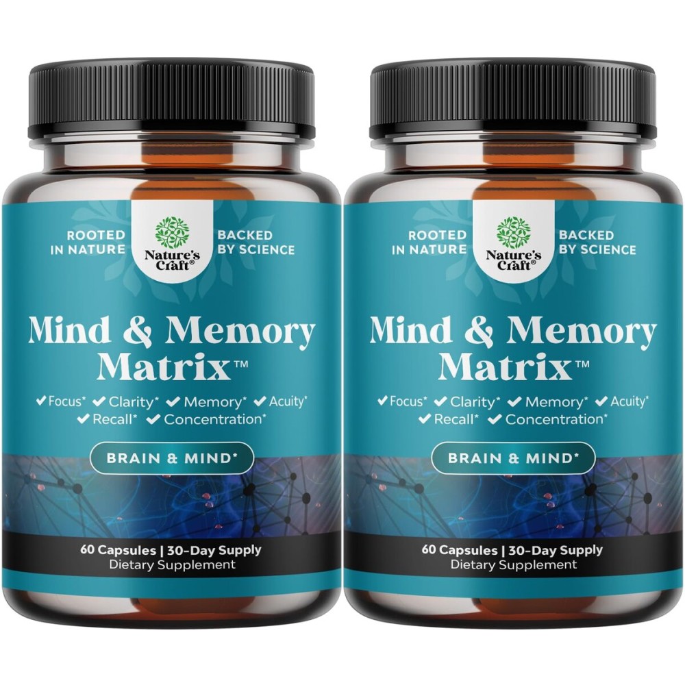 Matrix Nootropic Brain Supplement for Memory and Focus Enhancement - Vitamins for Mental Health & Clarity - Cognitive Complex for Adults of All Ages Mind\'s Vitality - 60 Capsules - 2 Pack
