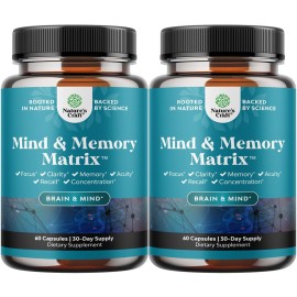 Matrix Nootropic Brain Supplement for Memory and Focus Enhancement - Vitamins for Mental Health & Clarity - Cognitive Complex for Adults of All Ages Mind\'s Vitality - 60 Capsules - 2 Pack