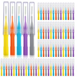 Patelai 100 Pieces Braces Brush for Cleaner Interdental Brush Toothpick Dental Flossing Head Oral Hygiene Flosser Tooth Cleaning Tool(Orange,Yellow, Light Blue, Purple, Grey)