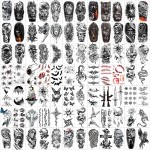 82 Sheets Halloween Temporary Tattoos, 3D Scary Lion Wolf Tiger Skull Skeleton Spider Fake Tattoos Stickers for Men Women Adults