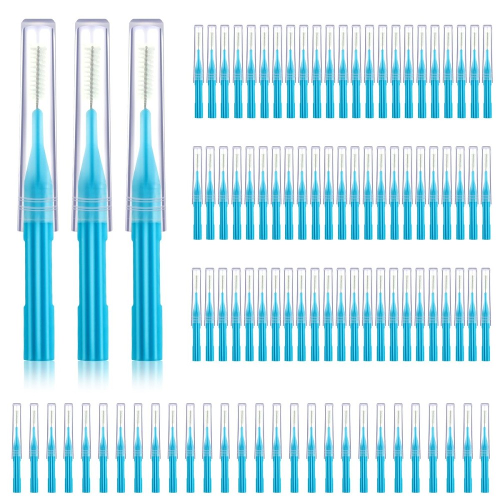 Patelai 100 Pieces Braces Brush for Cleaner Interdental Brush Toothpick Dental Flossing Head Oral Hygiene Flosser Tooth Cleaning Tool (Light Blue)
