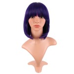 MapofBeauty 12 Inch /30 cm Fashion Lady Short Straight Synthetic Flat Bangs Bob Wig (Dark Purple)