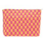 PAZIMIIK Knitted Checkered Makeup Bag Large Zipper Make Up Accessory Pouch for Purse Cosmetic Brush Bag for Travel Red Orange