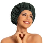 Reusable Shower Cap for Women, Large Waterproof Shower Essentials Bonnet Washable Elastic Band Bath Hair Wrap Hat for Long Hair, Braids(Dark Green)