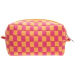 PAZIMIIK Checkered Makeup Bag for Purse Portable Zipper Make Up Pouch Small Cosmetic Case for Travel Red Orange