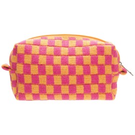 PAZIMIIK Checkered Makeup Bag for Purse Portable Zipper Make Up Pouch Small Cosmetic Case for Travel Red Orange