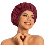 Reusable Shower Cap for Women, Large Waterproof Shower Essentials Bonnet Washable Elastic Band Bath Hair Wrap Hat for Long Hair, Braids(Burgundy)
