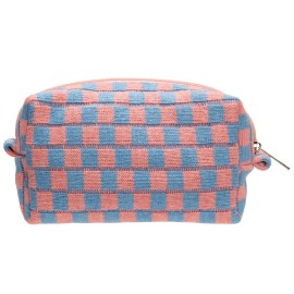PAZIMIIK Checkered Makeup Bag for Purse Portable Zipper Make Up Pouch Small Cosmetic Case for Travel Red Blue