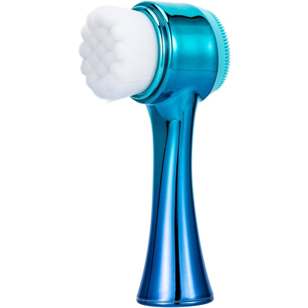 Beomeen Face Brush 2 in 1, Facial Cleansing Exfoliating Scrubber Brush, Silicone Double Side Manual Face Wash Scrub Brush with Soft Fiber for Deep Pore Cleansing, Massaging, Skin Care,Gradient Blue