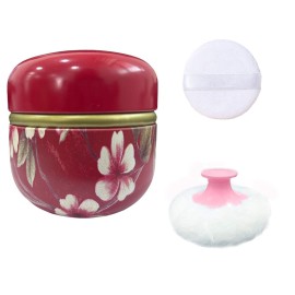 Qopoto Body Powder Puff and Container for Dusting Powder, Women Powder Puff and Powder Case for Bath and Travel (Red Future)