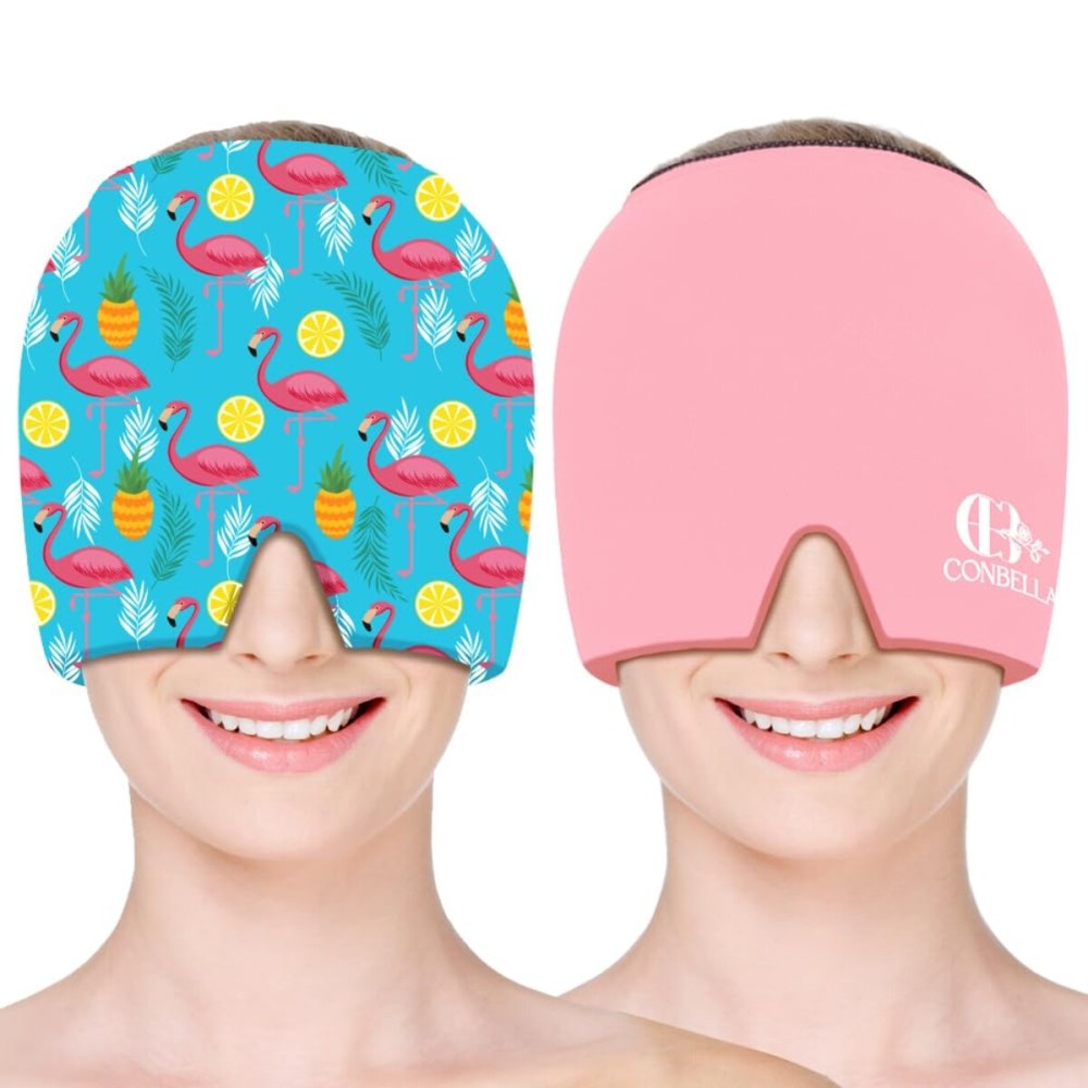 Migraine Relief Cap, Soothing Headache Ice Face Mask Products, Hot and Cold Therapy, Migraine Headache Relief Cap for Migraine, Sinus, Puffy Eyes, Tension, Stress and Hangover (Pink+Blue2)