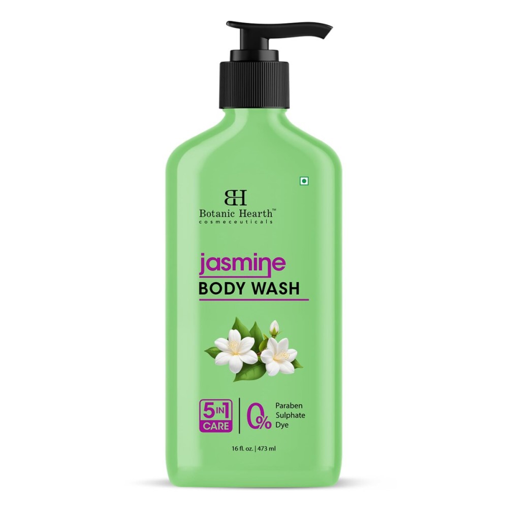 Botanic Hearth Jasmine Body Wash - Gentle 5-in-1 Cleansing Formula with Soothing Floral Aroma, Hydrating & Sulfate Free Daily Shower Gel - 16 fl oz