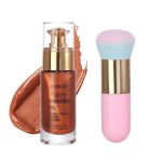 Liyalan Shimmer Body Oil Golden Brown Color 1.0 fl.oz Face Glow Pearl Highlighter Illuminator Long-Lasting Shine Glitter Liquid Tanning with Makeup Brush