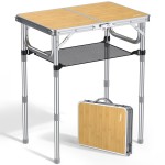 Anbte 2ft Camping Table Foldable, 3 Adjustable Heights High 27.5 Aluminum Small Folding Table with Carrying Handle, Portable, for Outdoor Indoor Picnic Beach BBQ Party Travel, 24 x 16, Yellow