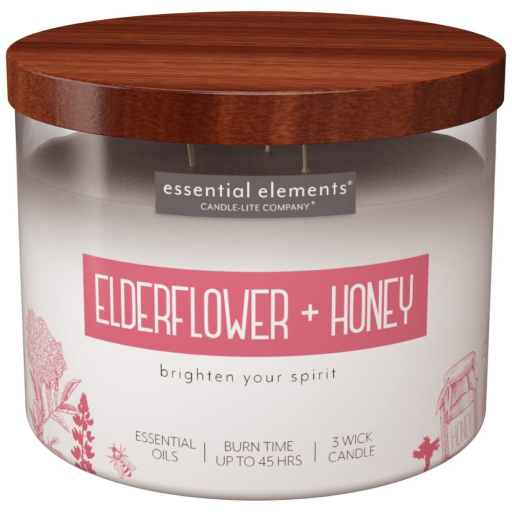 Candle-lite Essential Elements Scented Candles, Elderflower & Honey, 14.75 oz Jar, Proudly Poured in The USA, Aromatherapy, 3-Wick with 45 Hours of Burn Time, Perfect for Creating a Relaxing Ambiance