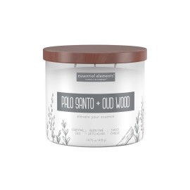 Candle-lite Essential Elements Scented Candles, Palo Santo & Oud Wood, 14.75 oz Jar, Proudly Poured in the USA, Aromatherapy, 3-Wick with 45 Hours of BurnTime, Perfect for Creating a Relaxing Ambiance