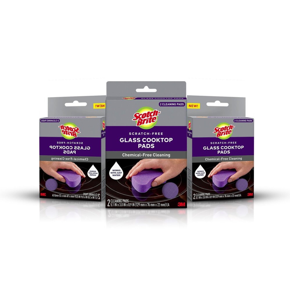 Scotch-Brite Glass Cooktop Pads, Scratch-Free & Non-Abrasive Scrubbers for Glass or Ceramic Stovetops, Cleans Burnt-On Messes with Just Water, Reusable Dishwasher-Safe Design (6 Pads)