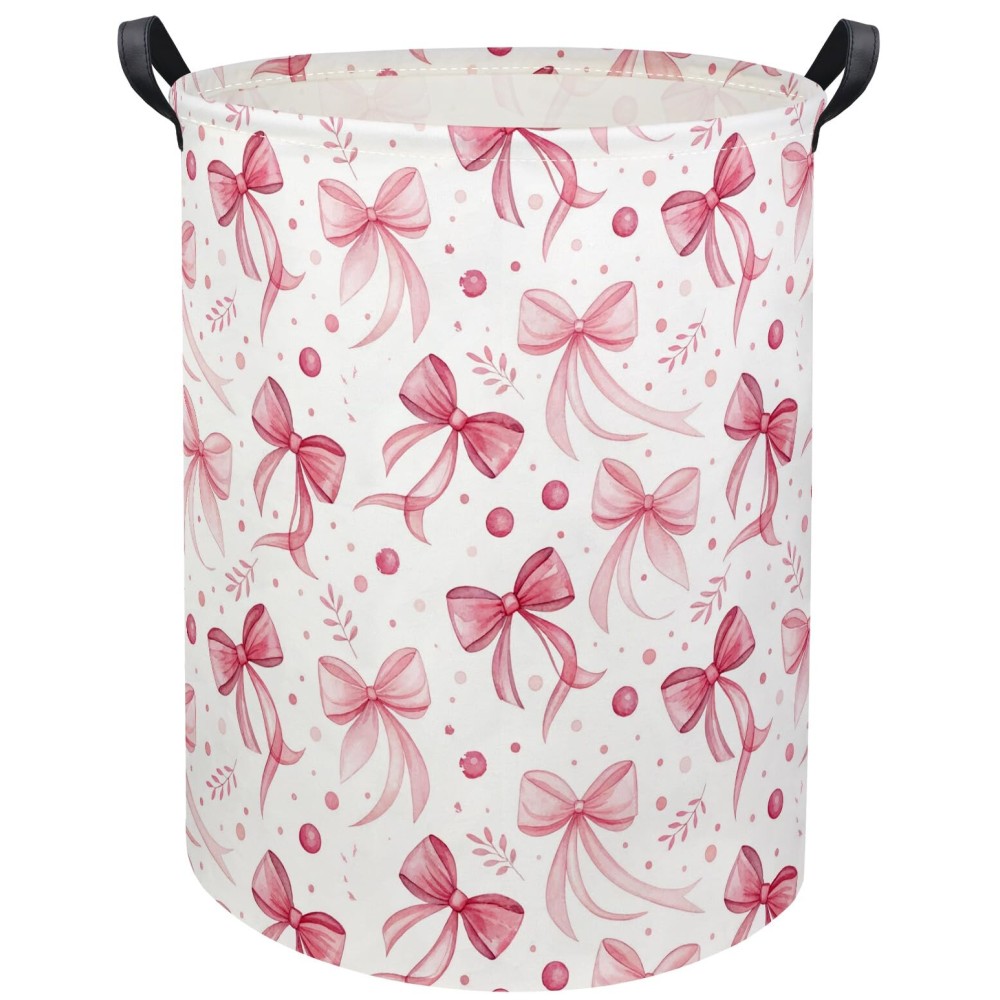 HIYAGON Butterfly Baby Laundry Basket Baby Hamper for Nursery Girl Kids Butterfly Hamper Cute Kids Toys Storage Bin Organizer Butterfly Room Decor for Home(Pink Bowknot)