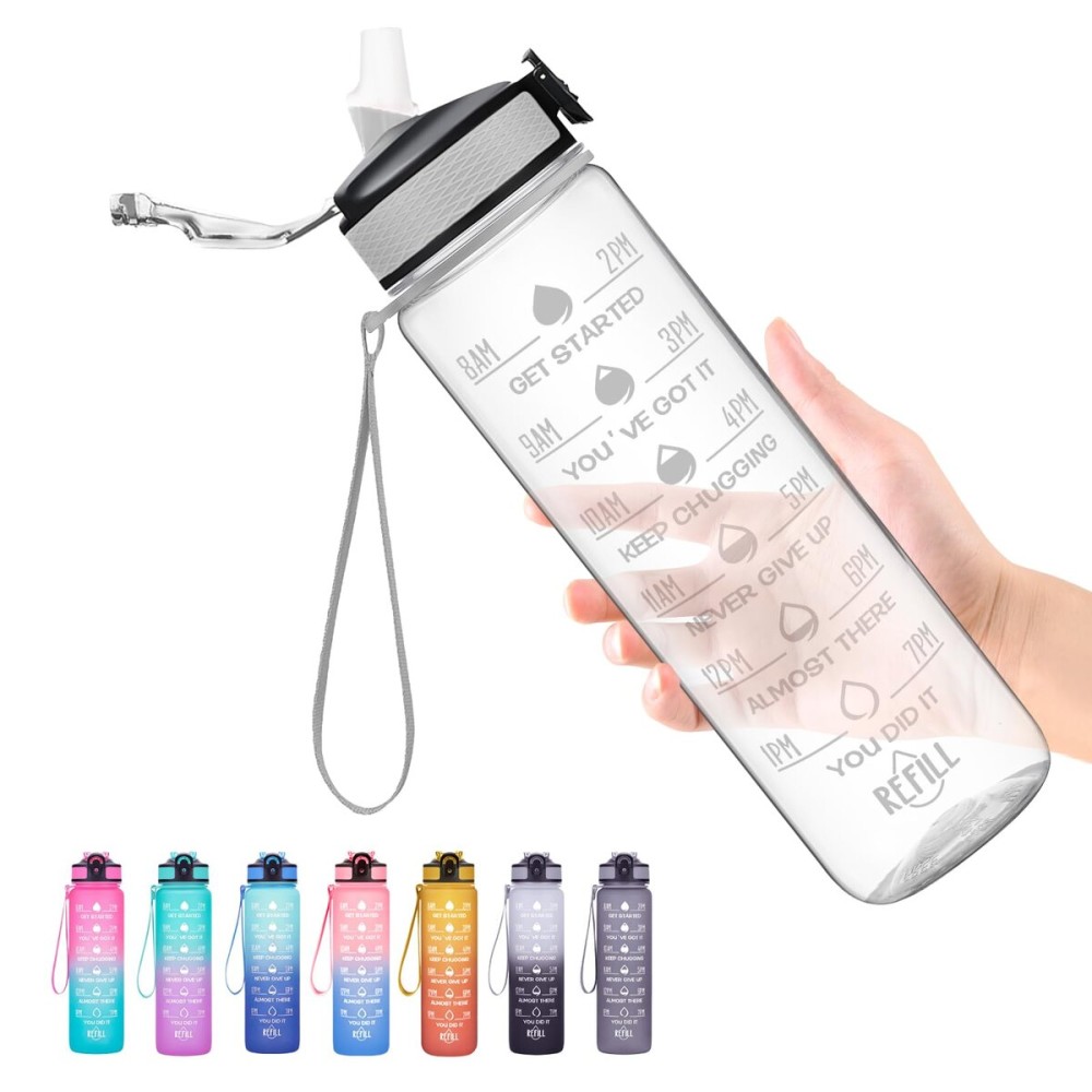 Hyeta 32 oz Water Bottles with Times to Drink and Straw, Motivational Water Bottle with Time Marker, Leakproof, Drinking Sports Water Bottle for Fitness, Gym and Outdoor