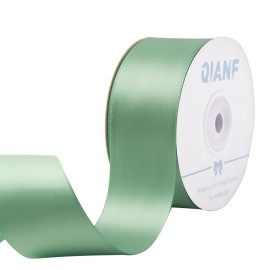 QIANF Sage Green Ribbon 1-1/2 Inch Double Face Satin Ribbon for Gift Wrapping Hair Bows Making Chair Sash Valentine\'s Day Wedding Birthday Party Invitation Decorations Floral Craft Sewing, 25 Yards
