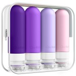 Quatish Travel Bottles for Toiletries, Original Patented Leak Proof Travel Size Containers, 3 oz Tsa Approved Silicone Shampoo and Conditioner Bottles, 4 Pack,Purple