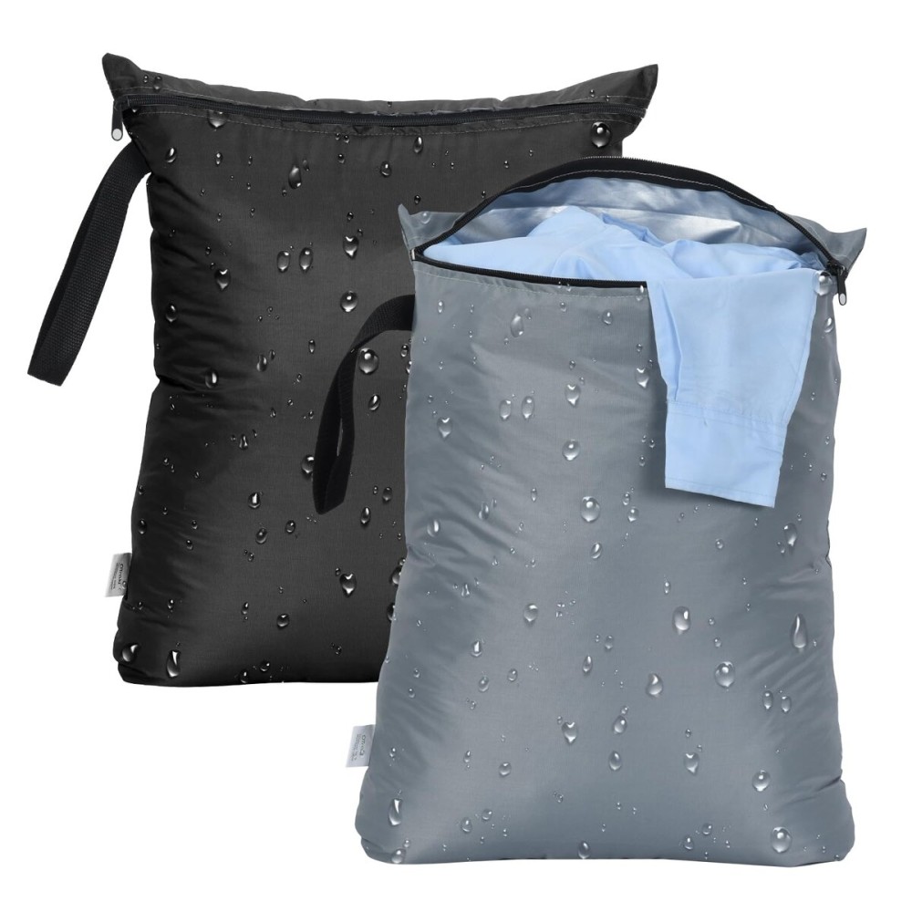 OTraki 2PCS Wet Bags 16x20 inch Medium Wet Dry Bag for Swimsuit and Towels Waterproof Beach Swimming Bag, Wet Dirty Clothes Gym Bags with Handle for Workout Yoga (Black & Grey)
