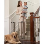InnoTruth 29.5-40.75 Baby Gate for Stairs, 30 Tall Dog Gates for Doorways & Hallways, Safety Gate for Kids & Pets, Pressure-Mounted Walk-Through with Dual Lock & 2-Way Swing, Brown