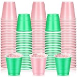 Roshtia 100 Pack 2 oz Christmas Plastic Shot Cups, Mini Disposable Shot Glasses 2 oz Party Cups for Wedding Christmas Winter Party, Beer Taste Serving, Snacks(Pink and Green)