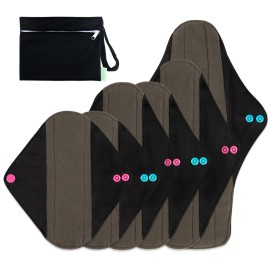 wegreeco Charcoal Reusable Menstrual Pads - Reusable Sanitary Pads | Panty Liners | Soft Cloth Menstrual - 6 Pack with 1 Cloth Mini Wet Bag (Starter Kit Set, Mix Size, Black)