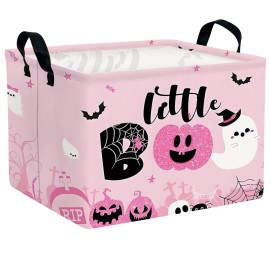 ASKETAM Halloween Basket Gift Cute Pumpkin Ghost Parties Decor Kid Trick or Treat Basket for Boys and Girls Rectangular Storage Bin Box (Pink)