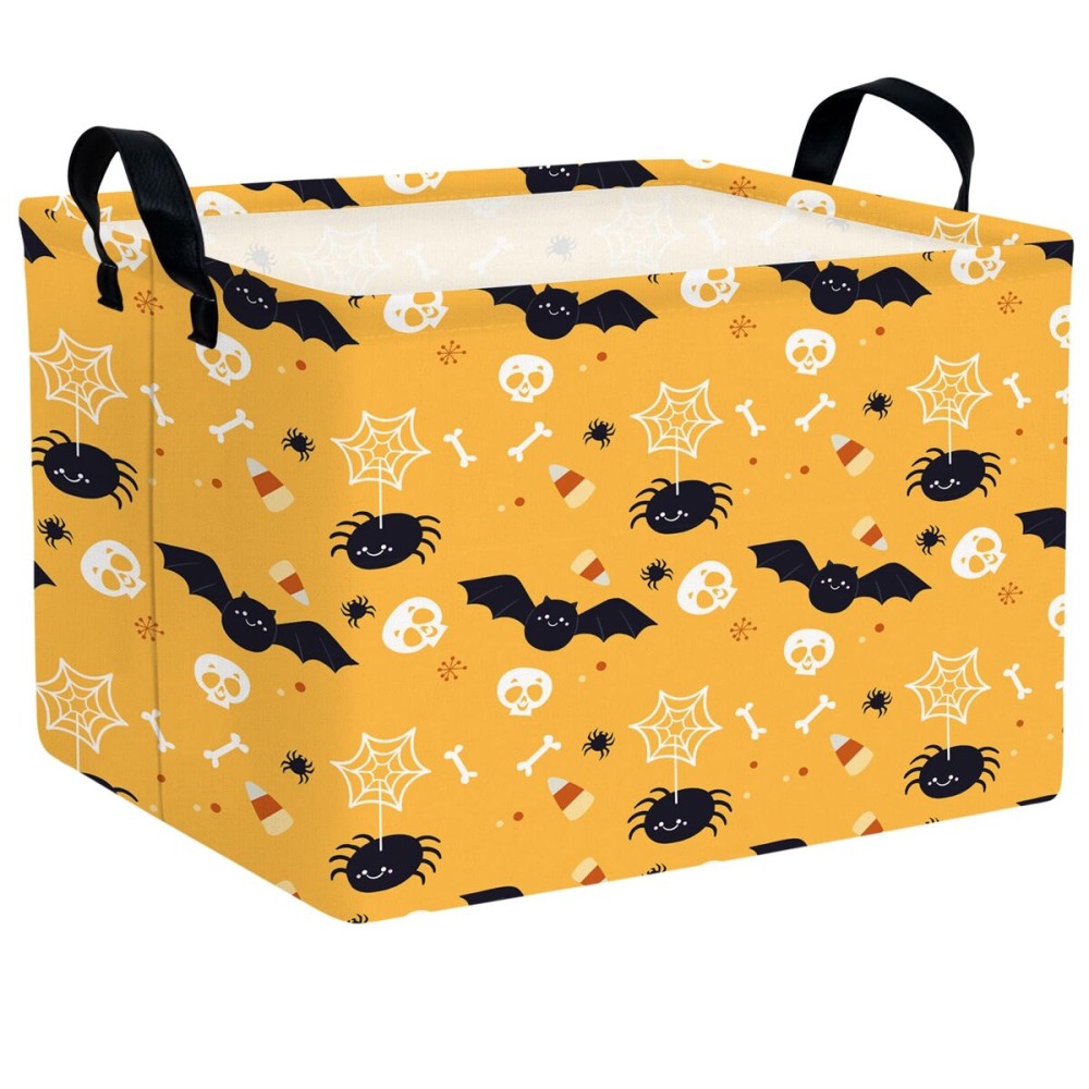 ASKETAM Halloween Basket Gift Cute Pumpkin Ghost Parties Decor Kid Trick or Treat Basket for Boys and Girls Rectangular Storage Bin Box (Bat Spider)