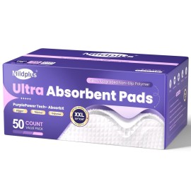 110 Grams Heavy Duty Bed Pads 30\'\'X36\'\', 50 Count MILDPLUS Purple Disposable Underpads with Anti-Slip Film, Extra Large Chucks Pads, 3X Thicker Incontinence Pads for Adults, Kids or Pet