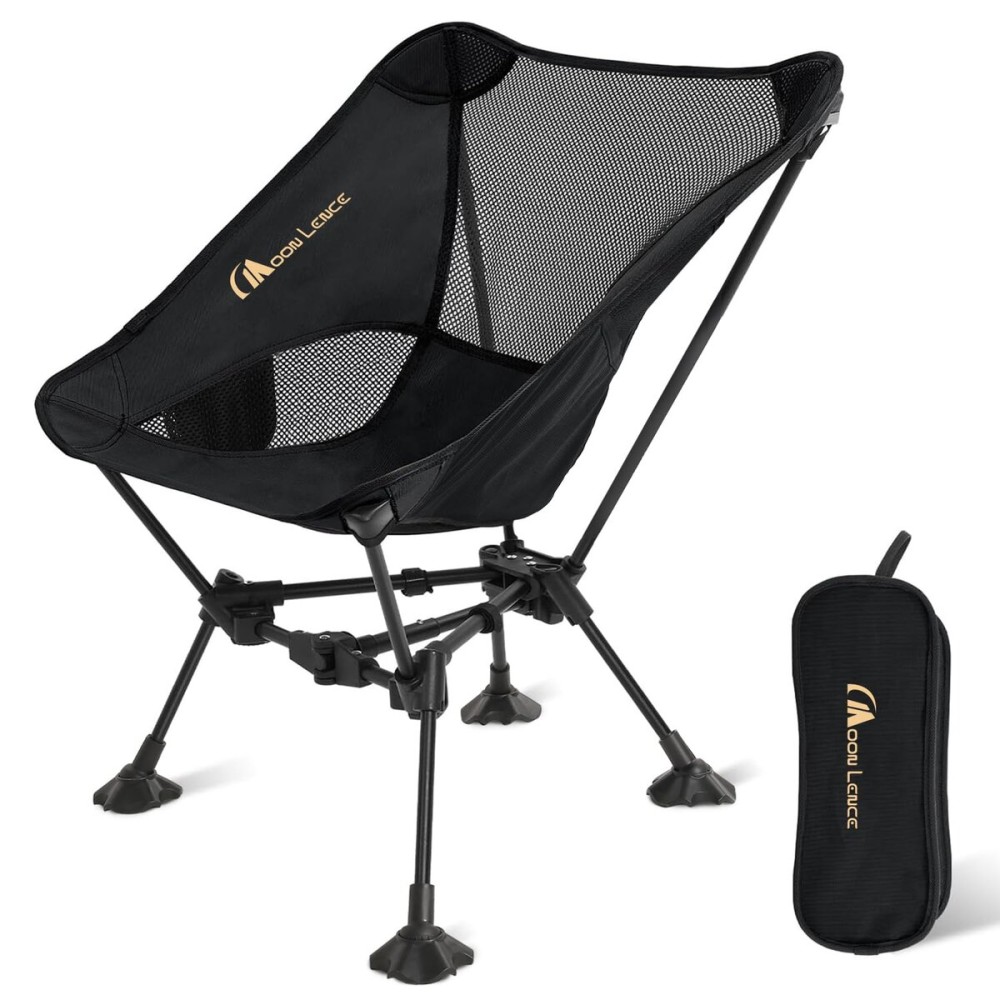 MOON LENCE Portable Camping Chair Backpacking Chair - The 4th Generation Ultralight Folding Chair - Compact, Lightweight Foldable Chairs for Hiking Mountaineering, Beach (Black-Gold-Feet)