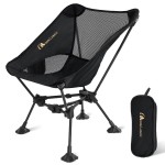 MOON LENCE Portable Camping Chair Backpacking Chair - The 4th Generation Ultralight Folding Chair - Compact, Lightweight Foldable Chairs for Hiking Mountaineering, Beach (Black-Gold-Feet)