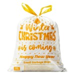 XUXRUS Gold Trash Bags Mini Trash Bags, 3 Gallon Small Bathroom Drawstring Christmas Garbage Bags 50 Count, Holiday Supplies, Festive Printed for Kitchen & Bathroom