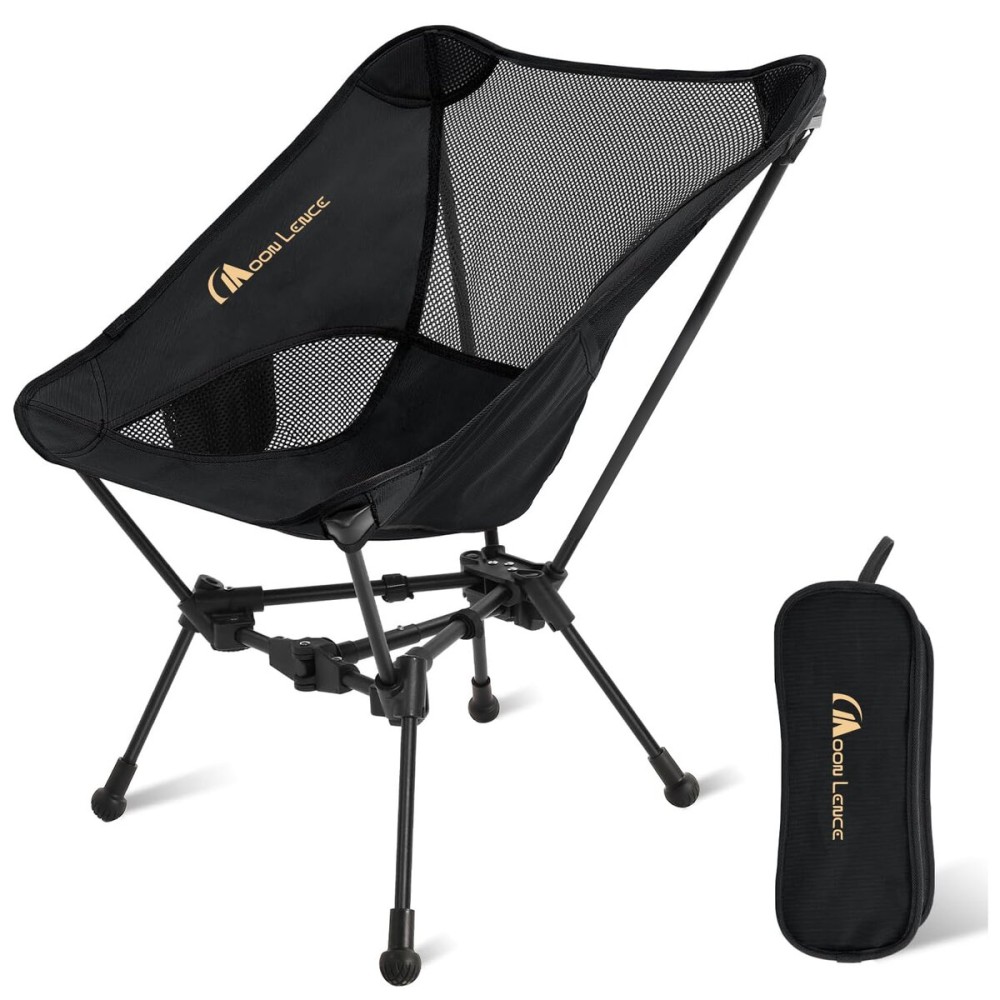 MOON LENCE Portable Camping Chair Backpacking Chair - The 4th Generation Ultralight Folding Chair - Compact, Lightweight Foldable Chairs for Hiking Mountaineering, Beach (Black-Gold)