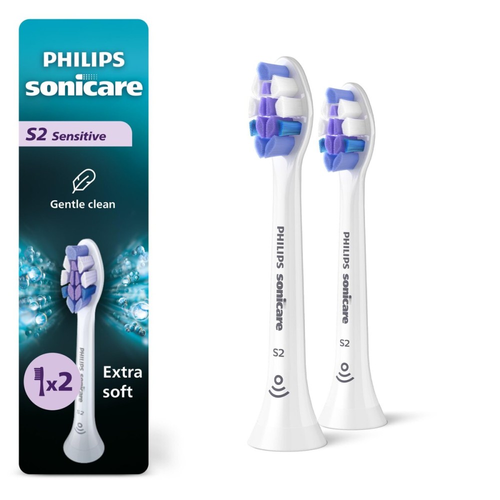 Philips Sonicare S2 Sensitive - Genuine Replacement Electric Toothbrush Heads, White, 2 Pack, HX6052/77