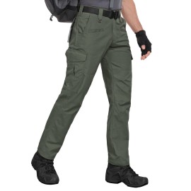 Zoofly Mens Cargo Work Pants Ripstop with Pockets Tactical Pants for Men Water Resistant Motorcycle Hiking Pants Elastic Army Green 32W*30L
