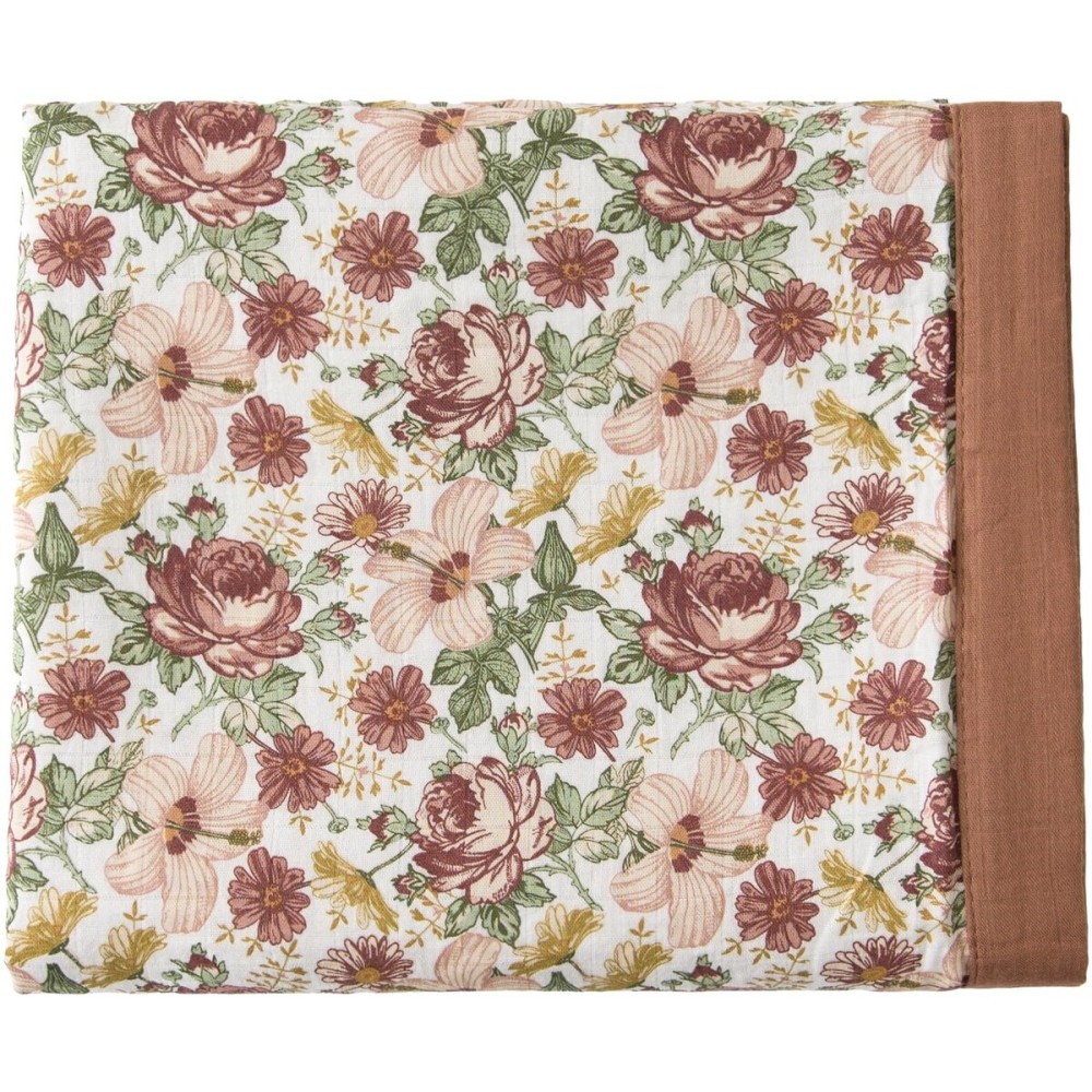 Little Jump Boho Vintage Floral Muslin Blanket Baby Quilt - Silky Soft and Breathable Crib Blanket for Daycare - Large 47 x 47 - 2 Layers Toddler Summer Blankets for Girls (Vintage Floral-2)