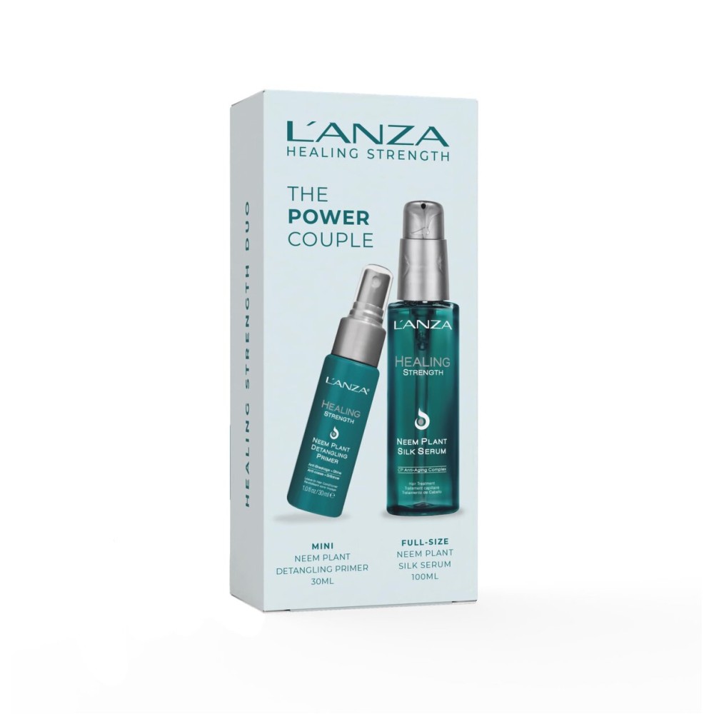 L\'ANZA Healing Strength Duo Hair Kit, Neem Plant Silk Serum Treatment & Neem Detangling Spray in a Gift Box, Healthy Growth & Split End Repair, Luxury Hair Care for Dry, Damaged Locks (1/3.4 Fl Oz)