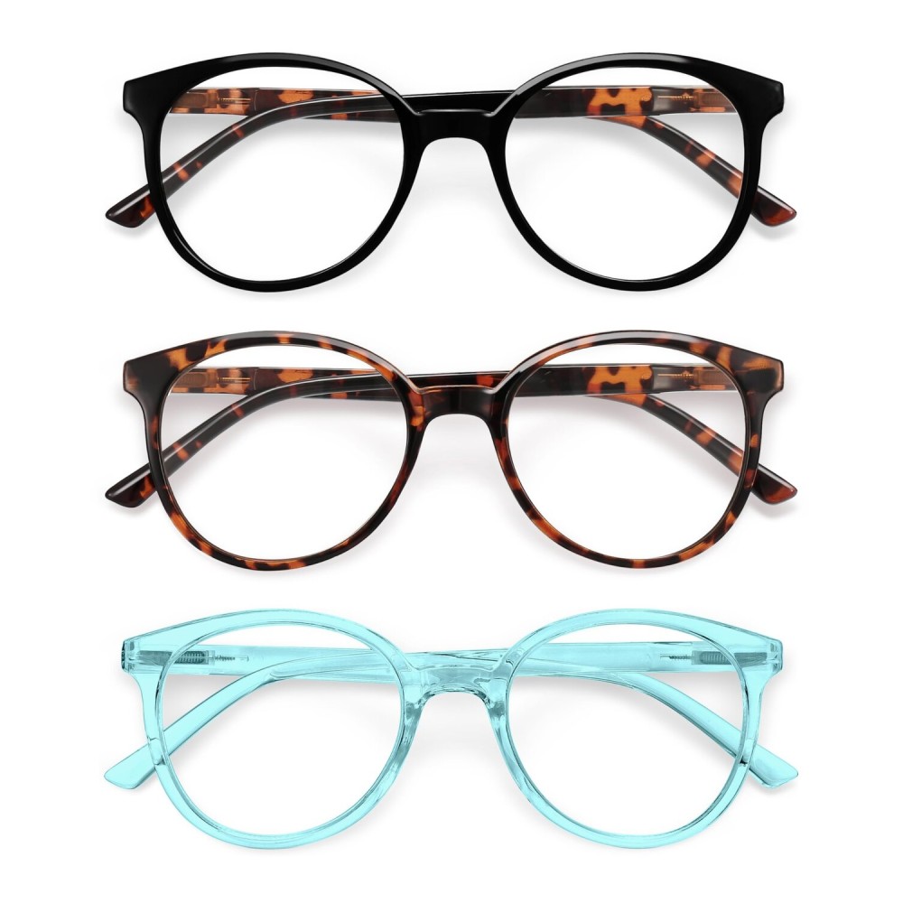 IBOANN Chic & Comfy Blue Light Glasses for Women - 3-Pack Round Frames, Screen-Ready Style with UV Protection Coating