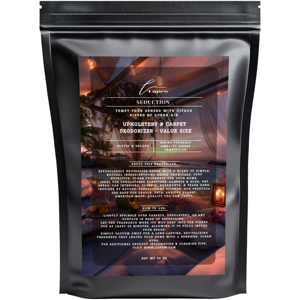 Lapew Seduction Carpet Freshener Powder Refill 36 oz | Powerful Odor Eliminator for Home | Upholstery Deodorizer | Carpet Deodorizer | Pet Urine | Cat Litter Box | Endless Weekend Fragrance
