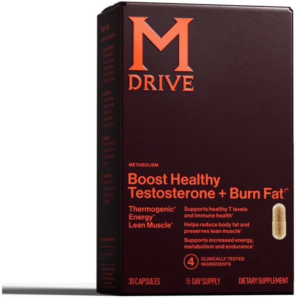 Mdrive Boost and Burn Testosterone Booster and Fat Burner for Men, Energy, Strength, Stress Relief, KSM-66 Ashwagandha, Advantra Z, Chromax, 30 Capsules