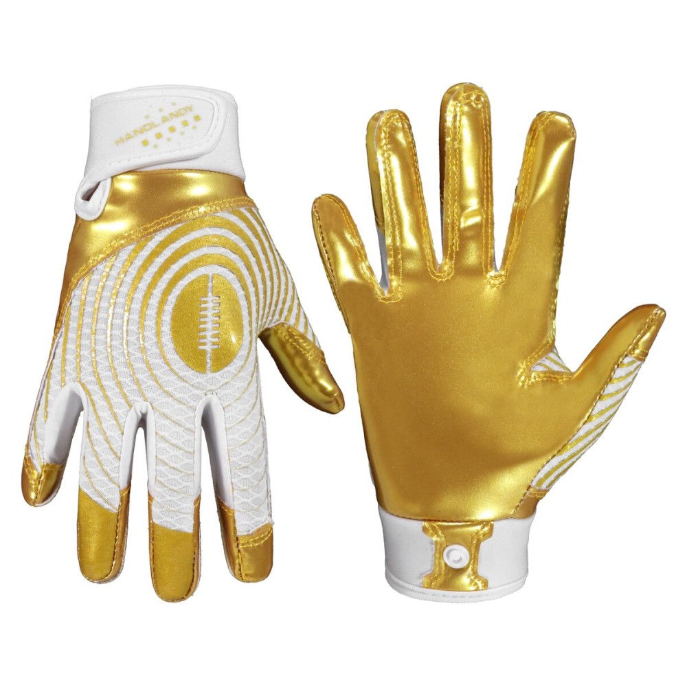 HANDLANDY Youth Football Gloves, Kids Sticky Receiver Gloves,Super Grip Football Glove Best Gift for Boys,Girls (Gold-Youth, Medium-Youth)